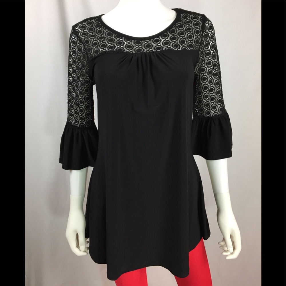 Black lace bell sleeve top